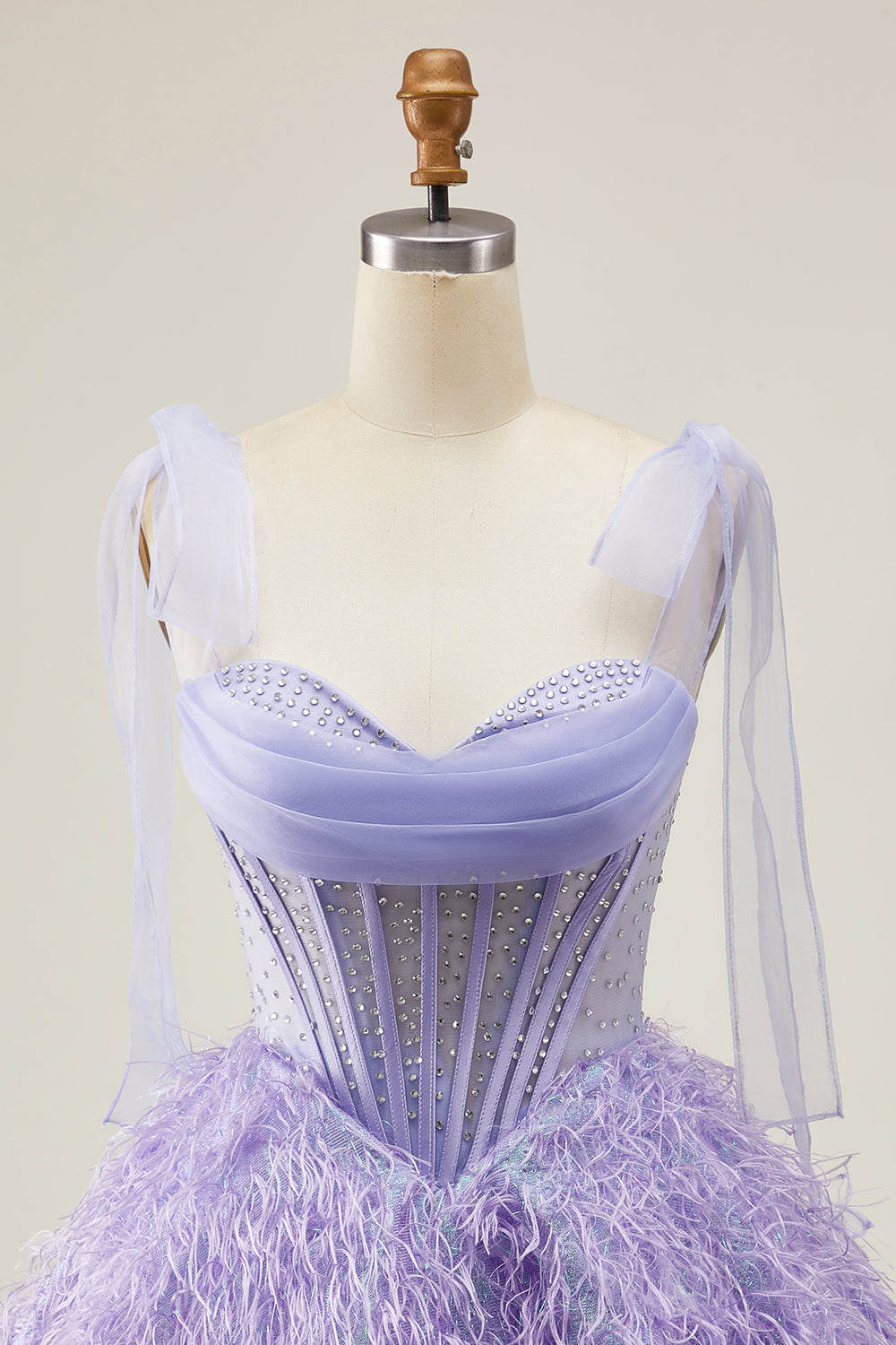 Sparkly Lilac A Line Corset Short Beaded Homecoming Dress with Feathers