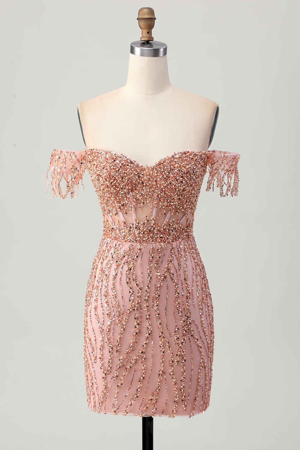 Sparkly Dusty Rose Corset Tight Short Homecoming Dress with Beading