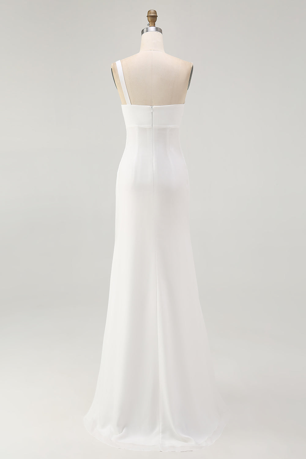 Ivory One Shoulder Chiffon Maxi Ruched Rehearsal Dinner Dress with Slit