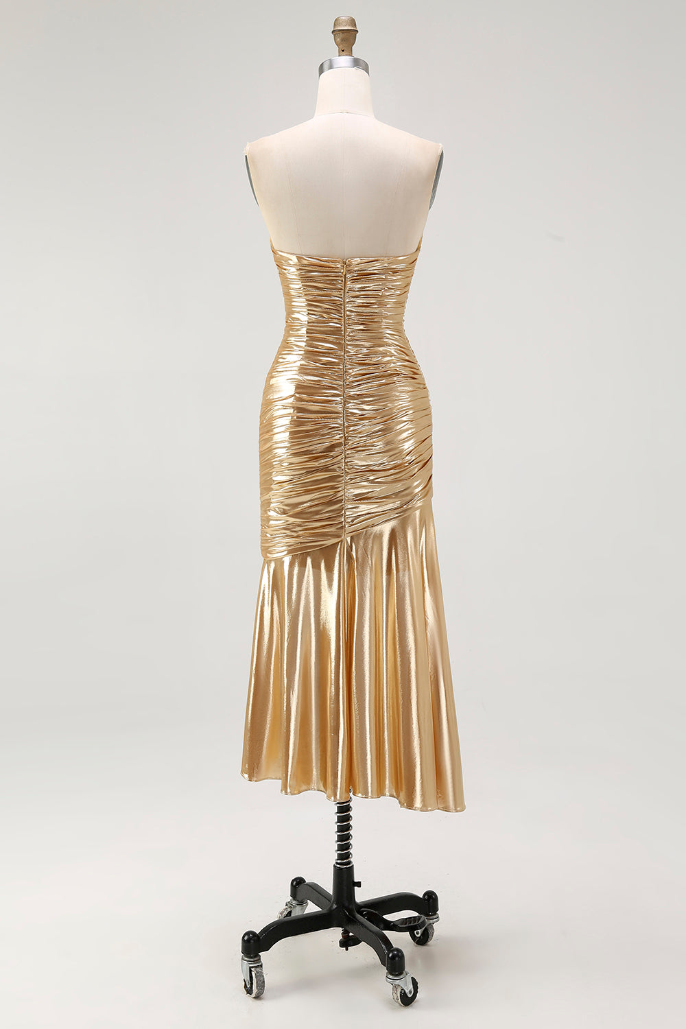 Sparkly Gold Sweetheart Metallic Ruched High-Low Cocktail Homecoming Dress