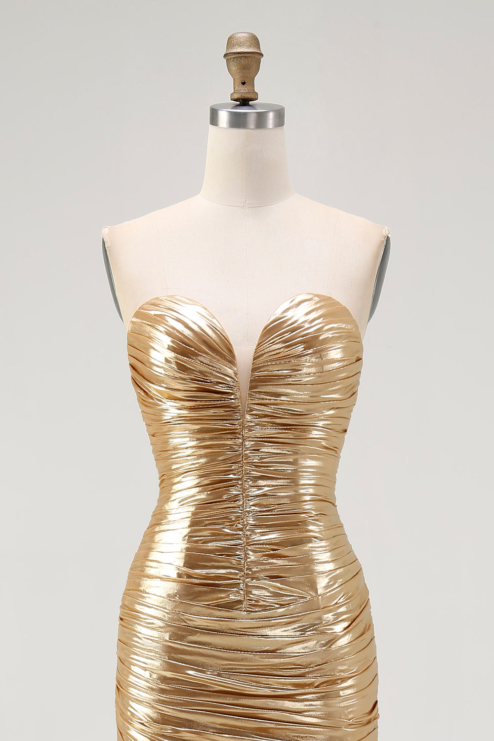 Sparkly Gold Sweetheart Metallic Ruched High-Low Cocktail Homecoming Dress
