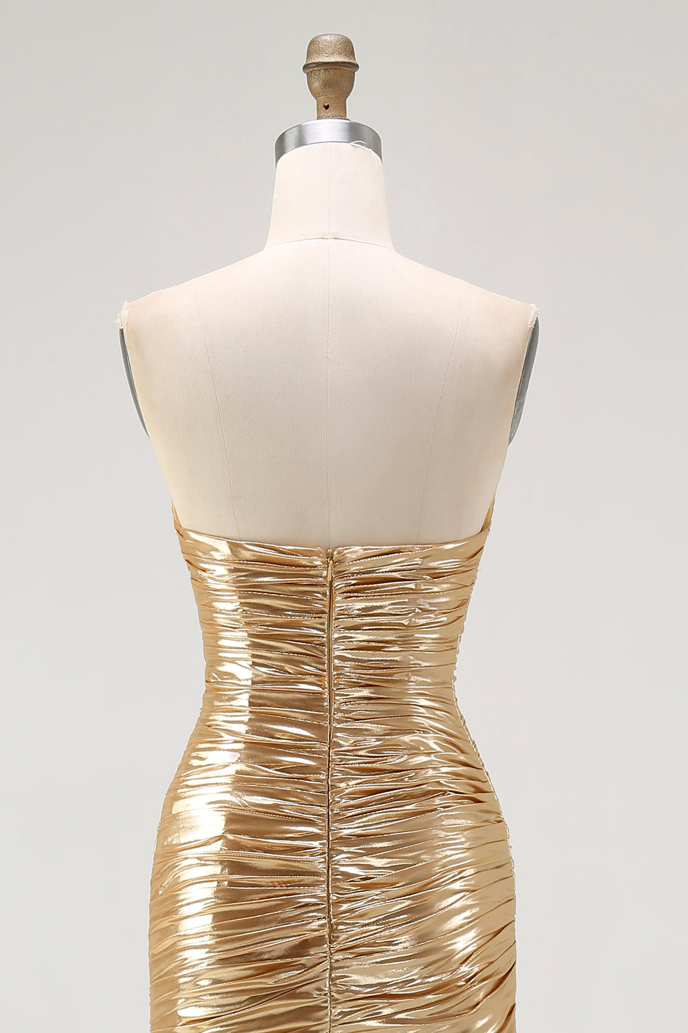 Sparkly Gold Sweetheart Metallic Ruched High-Low Cocktail Homecoming Dress