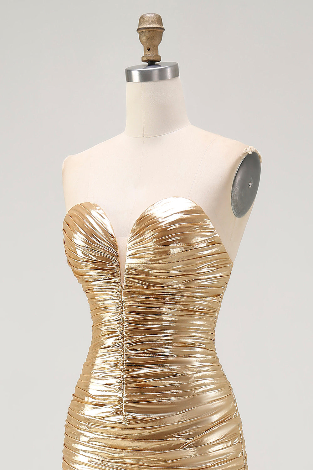 Sparkly Gold Sweetheart Metallic Ruched High-Low Cocktail Homecoming Dress