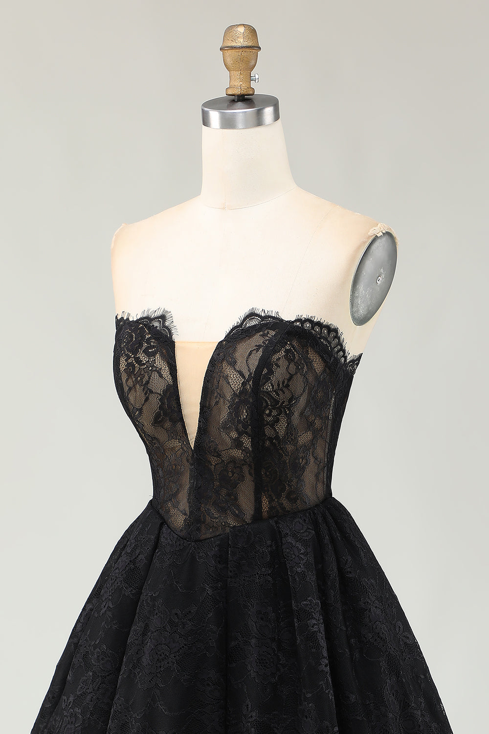 Black Lace A Line Sweetheart High-Low Homecoming Dress with Ruffles