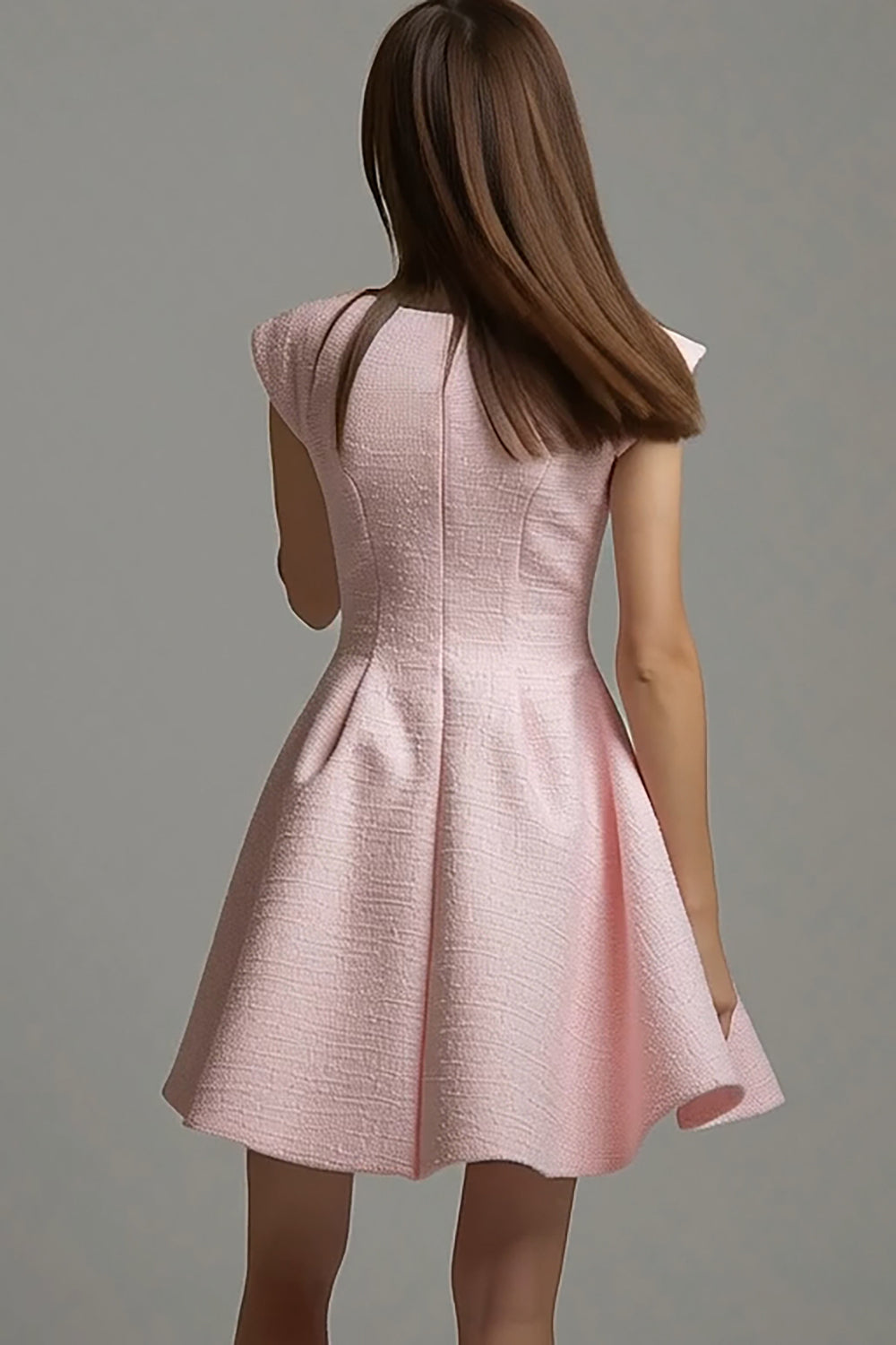 Pink Tweed A Line Cap Sleeves Short Homecoming Outfits with 3D Flowers