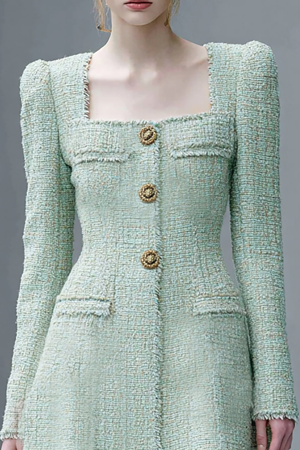 Mint Green Tweed A Line Short Homecoming Dress with Sleeves