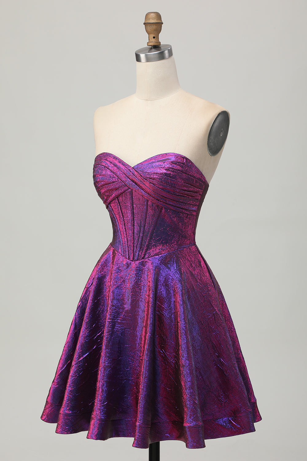 Metallic Dark Purple Corset Sweetheart A Line Short Homecoming Dress