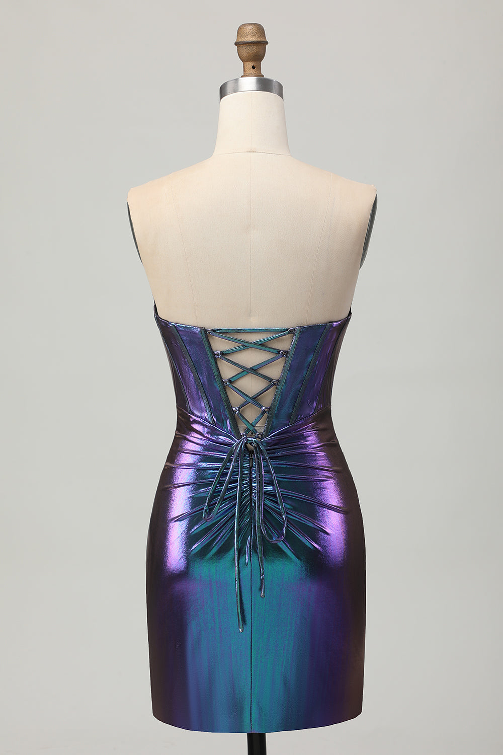 Metallic Blue Purple Corset Strapless Keyhole Short Homecoming Dress