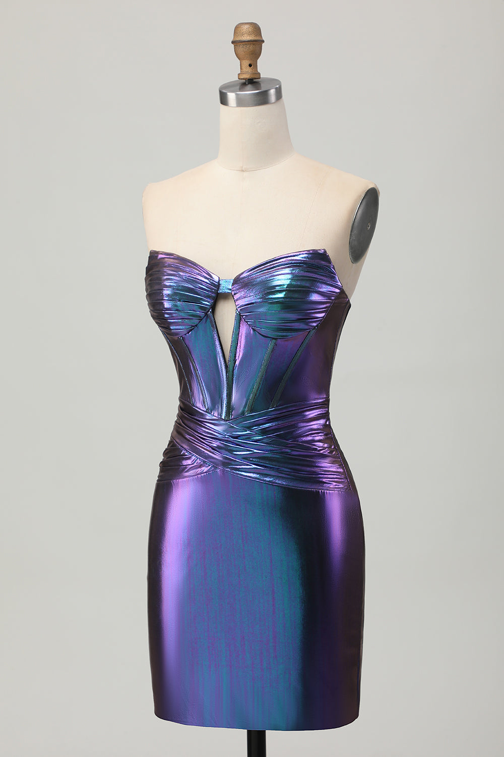 Metallic Blue Purple Corset Strapless Keyhole Short Homecoming Dress