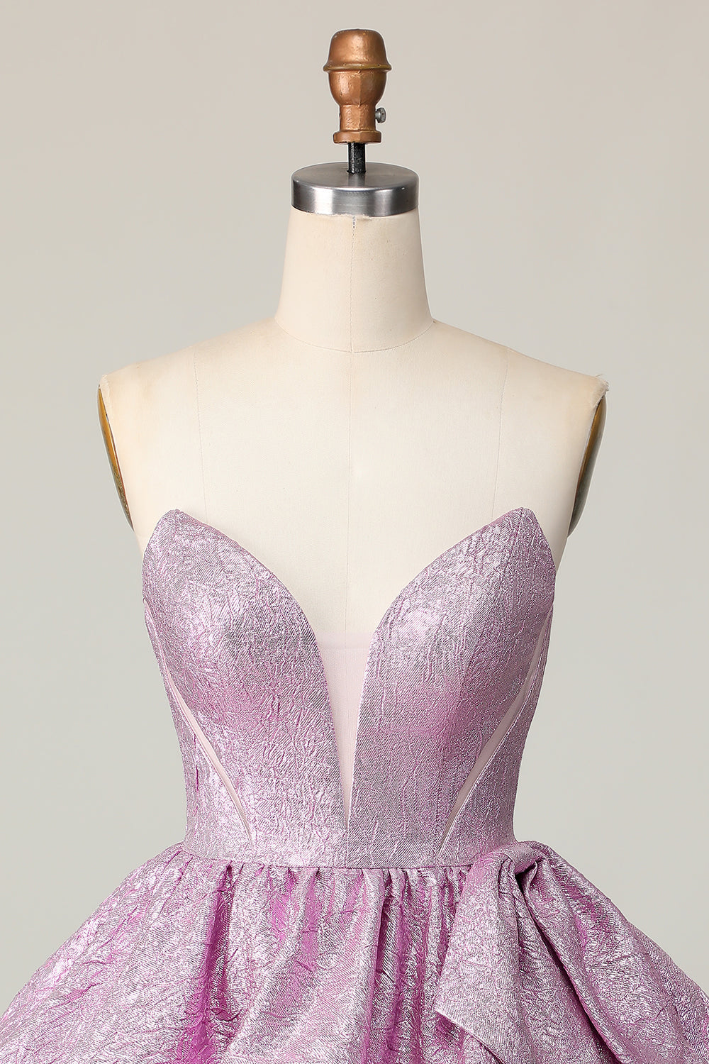 Light Purple A Line Strapless Short Metallic Homecoming Dress with Ruffles