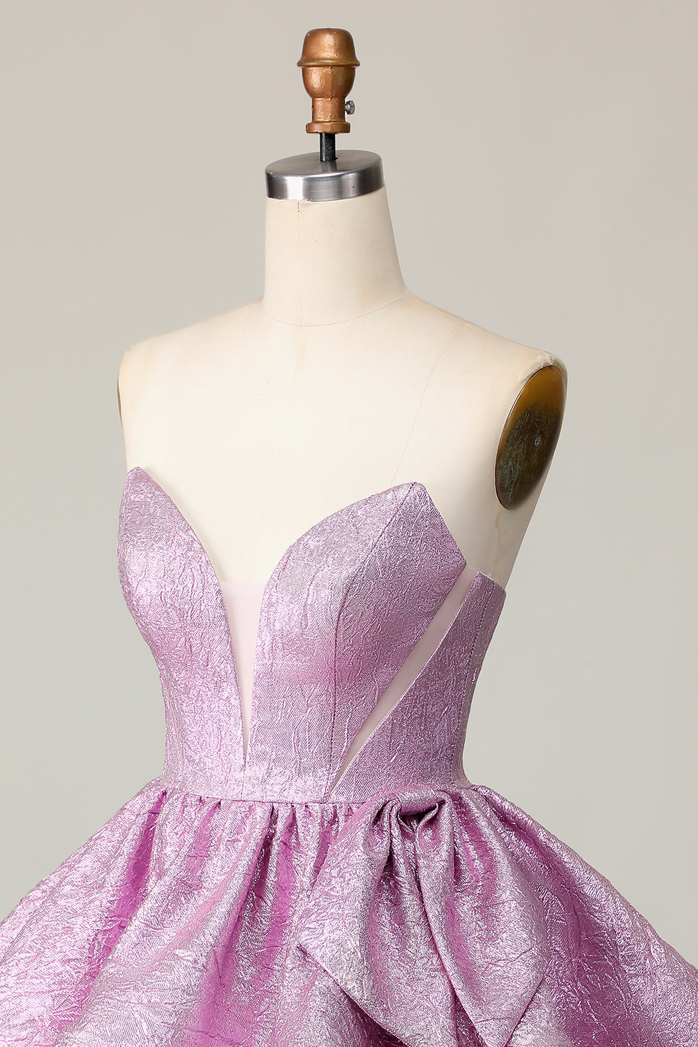 Light Purple A Line Strapless Short Metallic Homecoming Dress with Ruffles