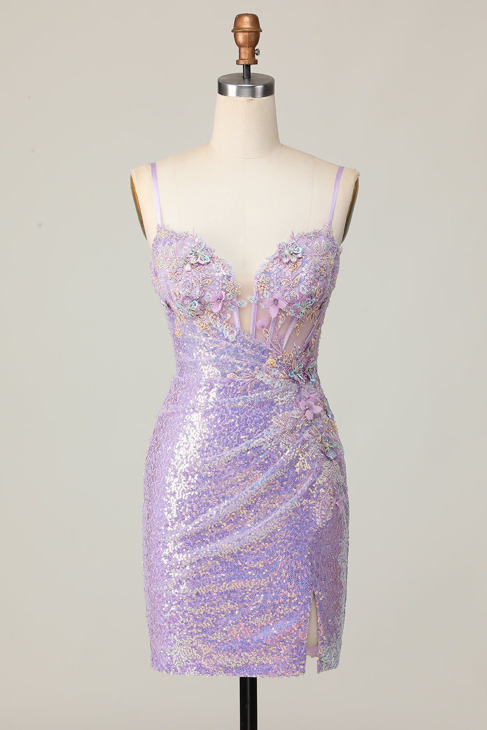Sparkly Lilac Corset Sequins Tight Short Homecoming Dress