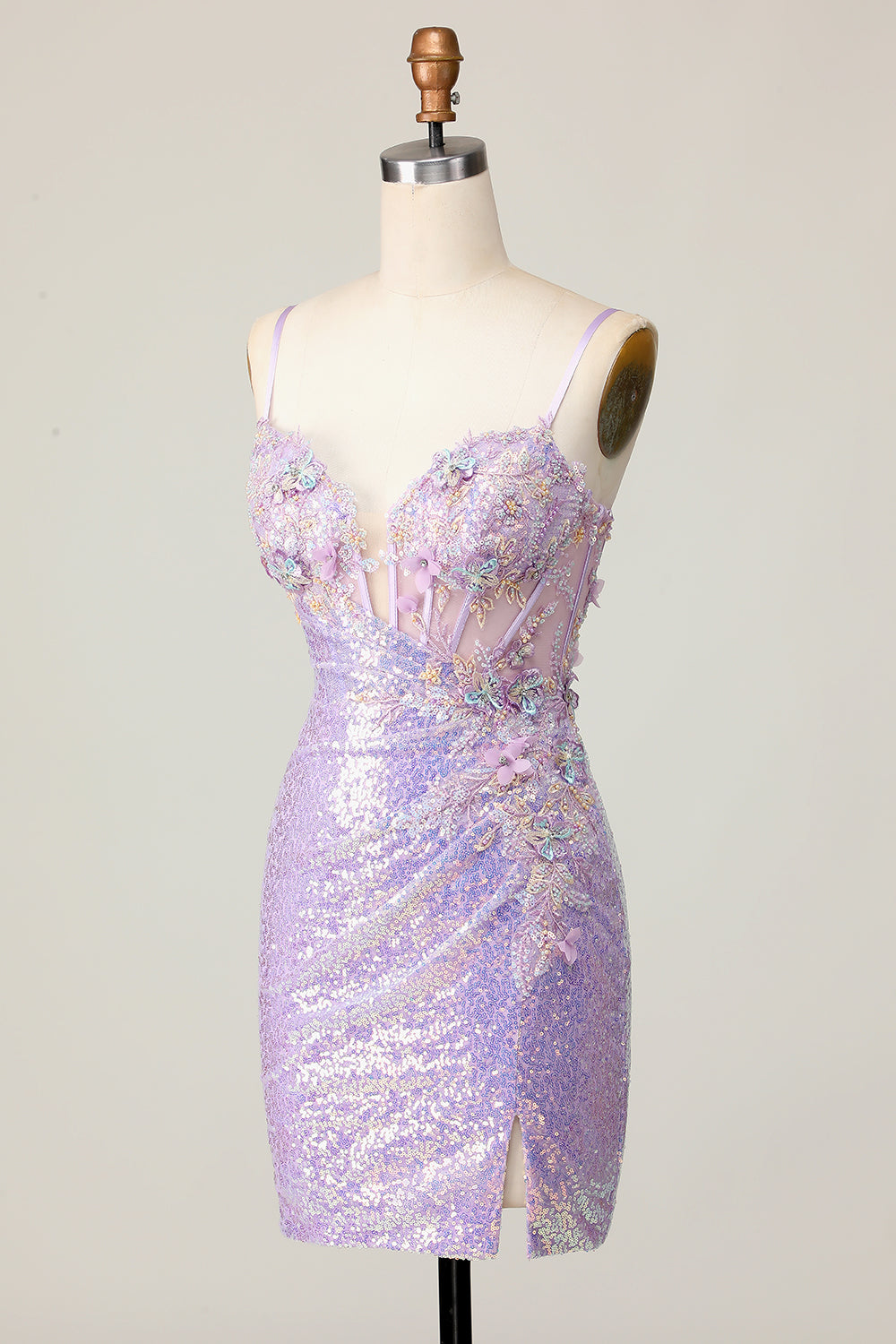 Sparkly Lilac Corset Sequins Tight Short Homecoming Dress