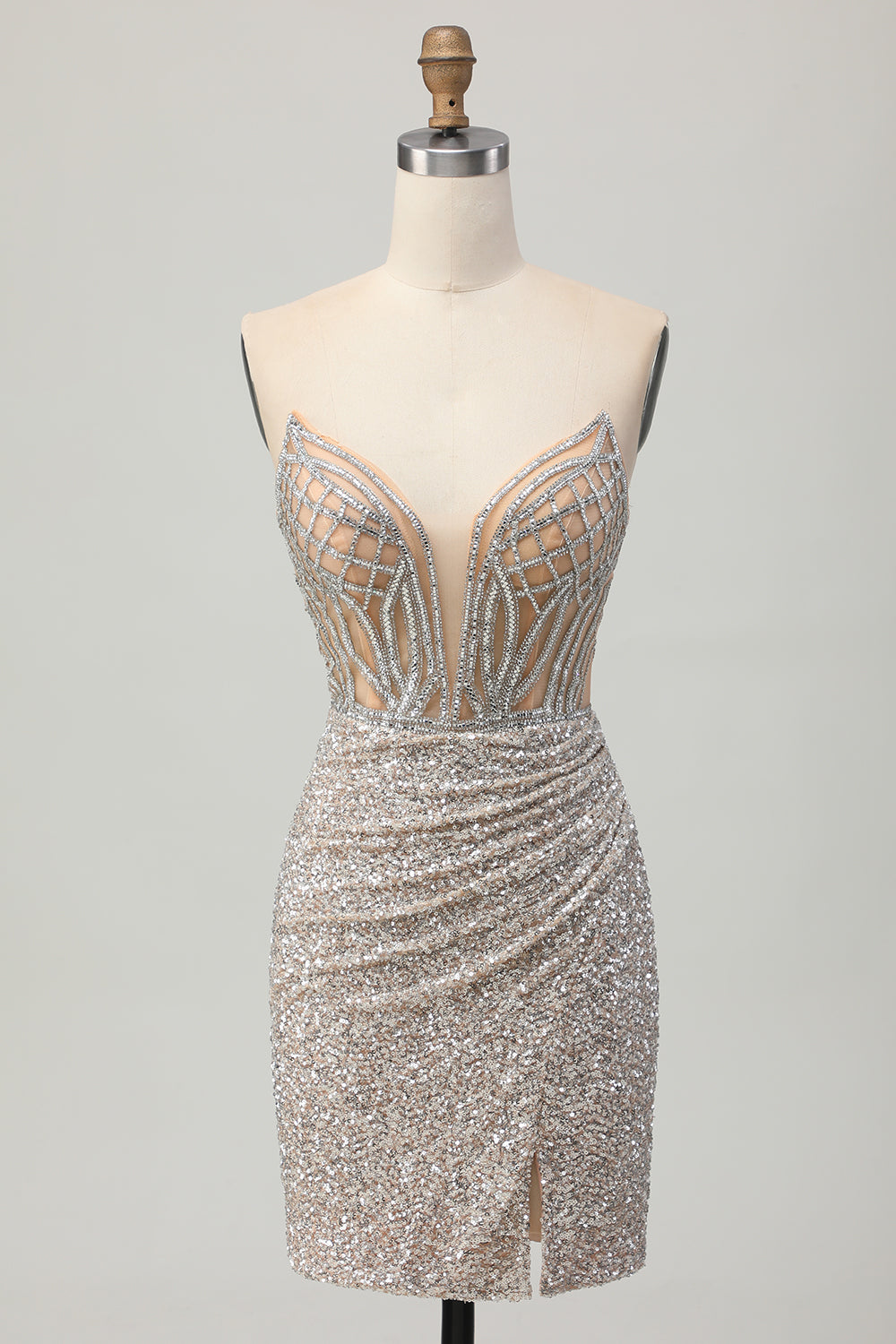 Sparkly Sliver Corset Sequins Strapless Short Bodycon Homecoming Dress