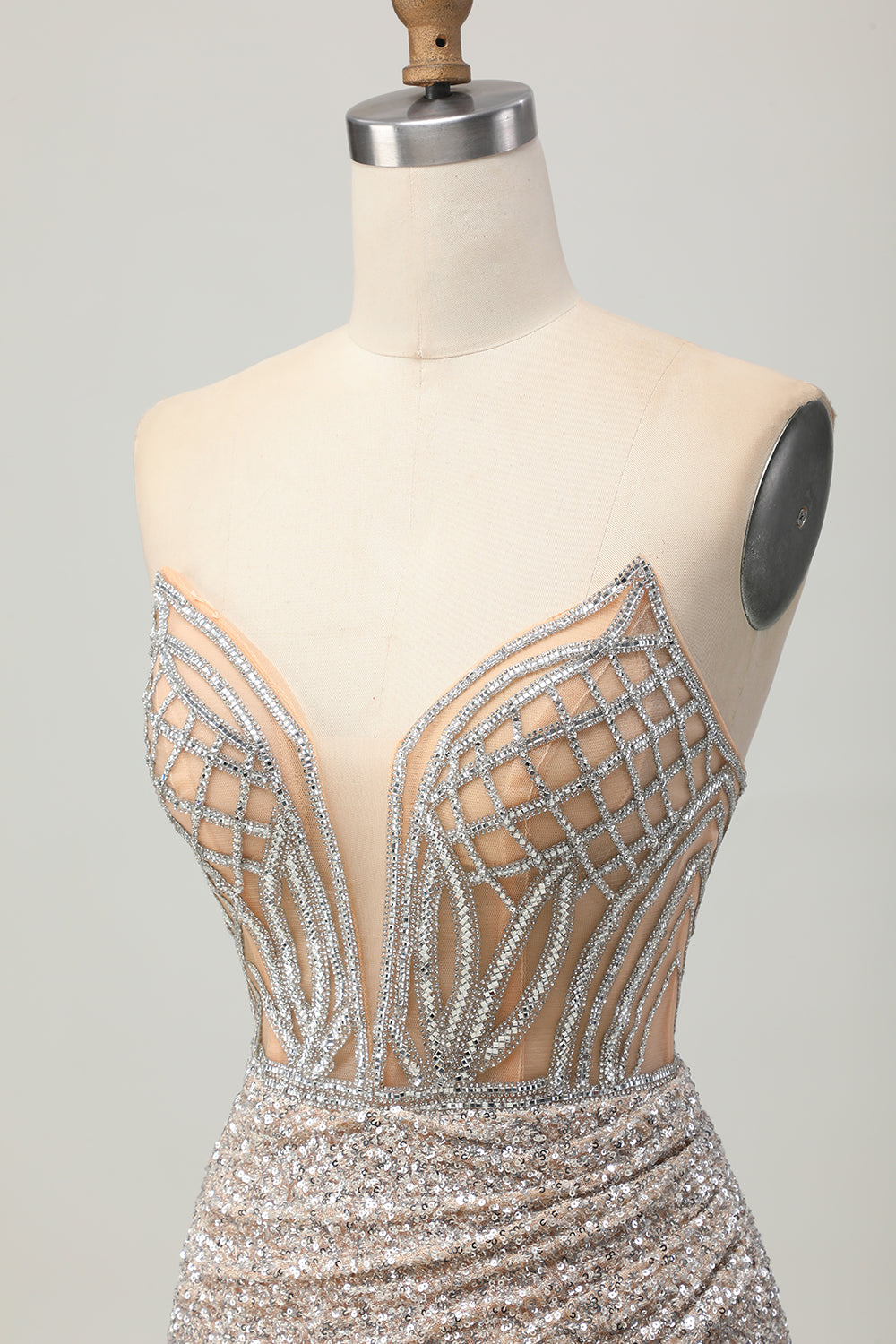 Sparkly Sliver Corset Sequins Strapless Short Bodycon Homecoming Dress