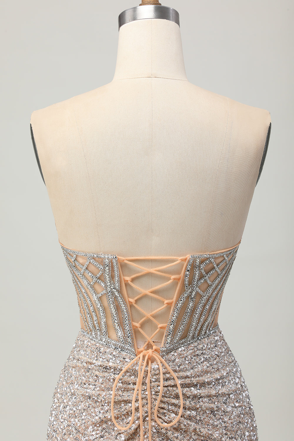 Sparkly Sliver Corset Sequins Strapless Short Bodycon Homecoming Dress