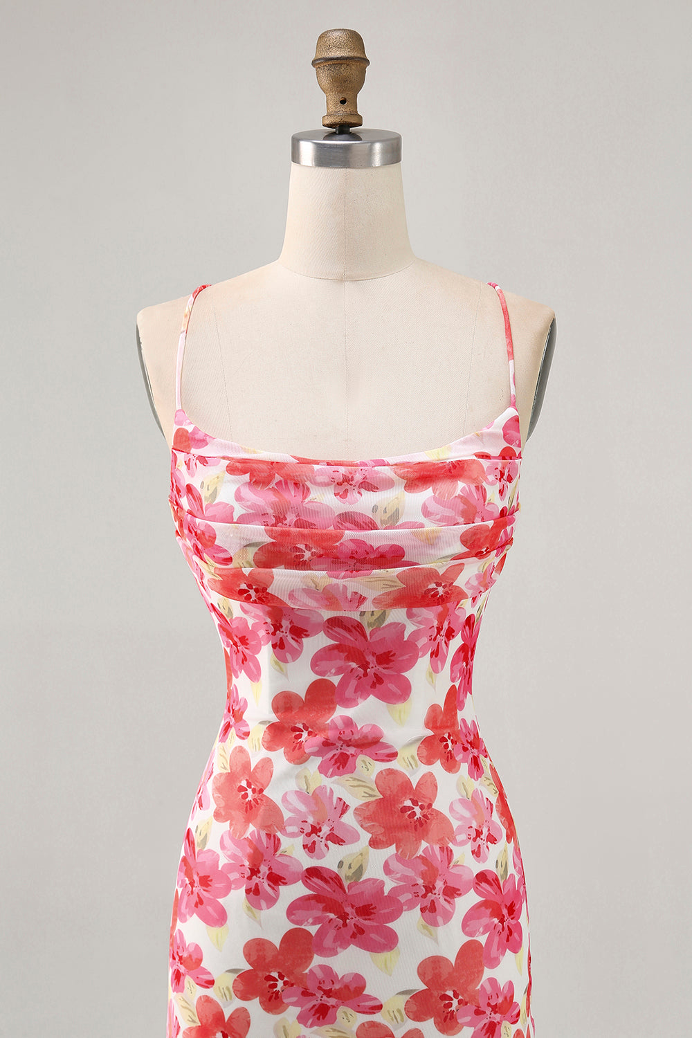 Red Floral Ruched Tight Short Homecoming Dress with Ruffles