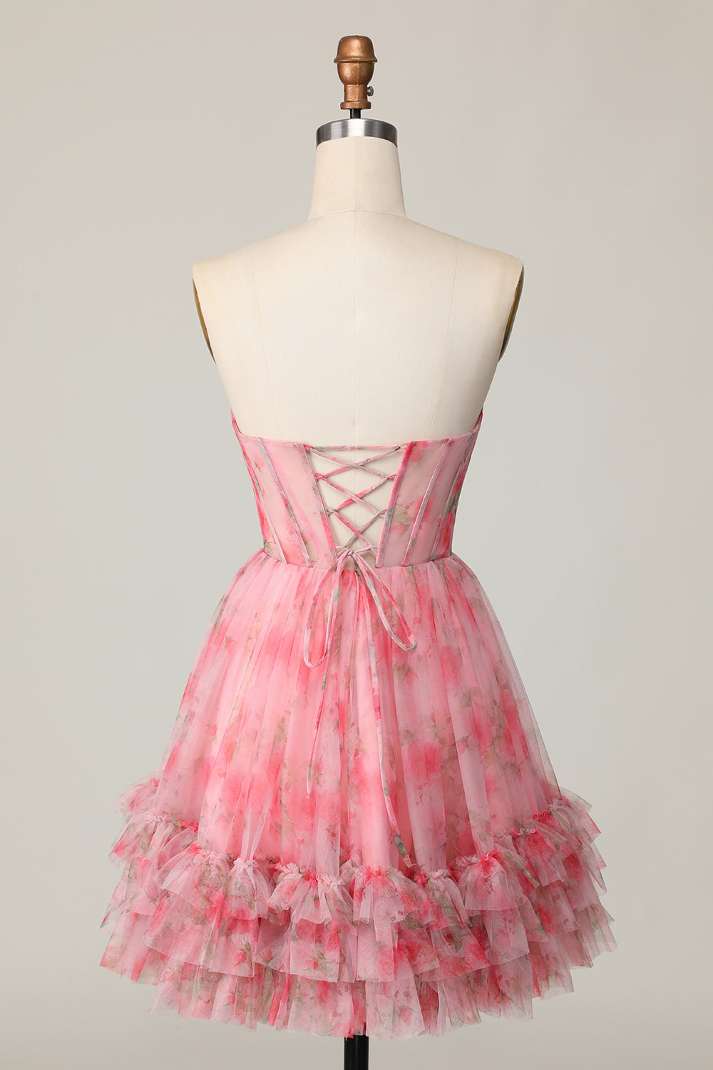 Red Floral Corset Sweetheart Short Homecoming Dress with Ruffles