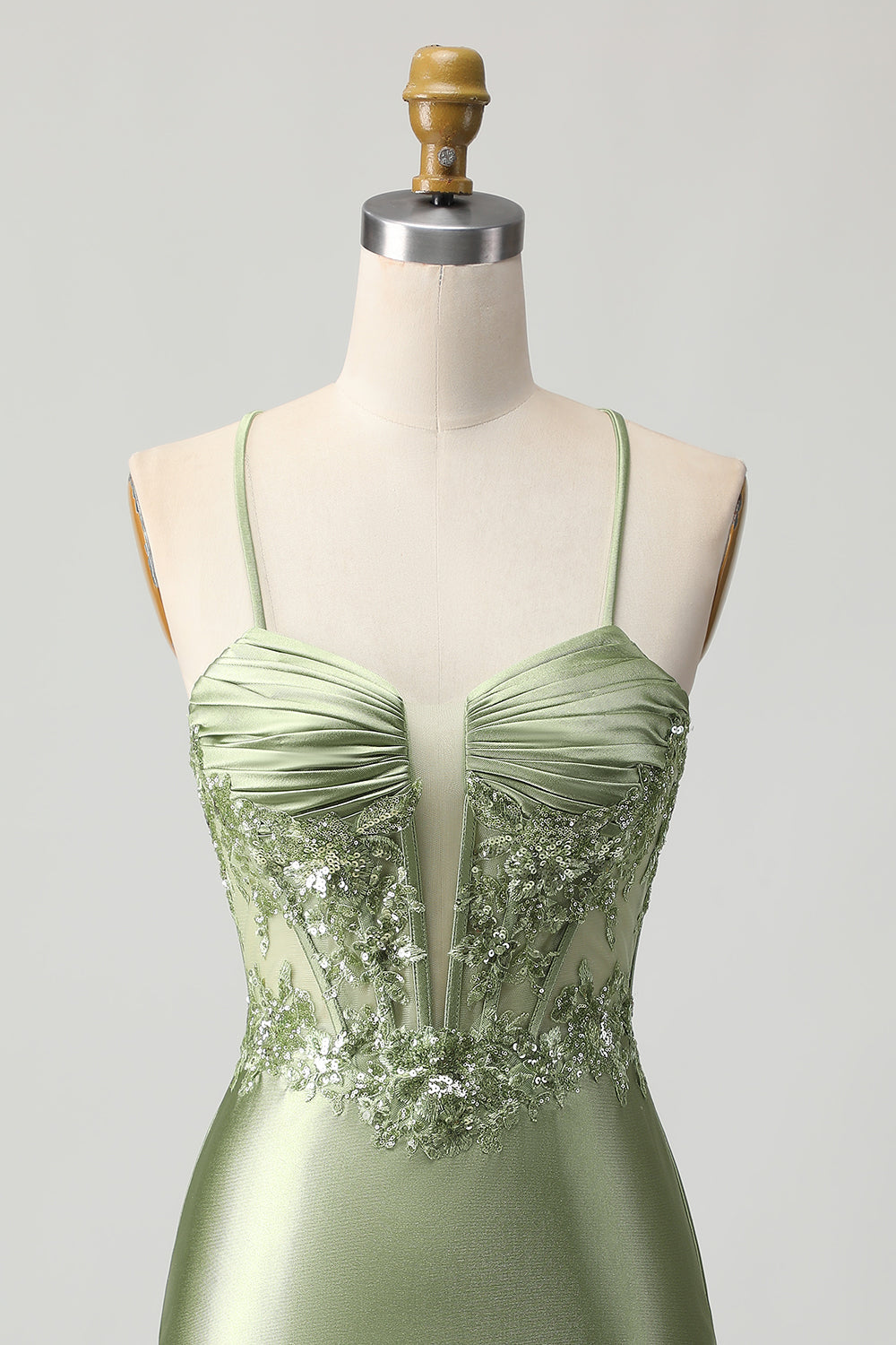 Sparkly Sage Green Corset Tight Short Satin Homecoming Dress
