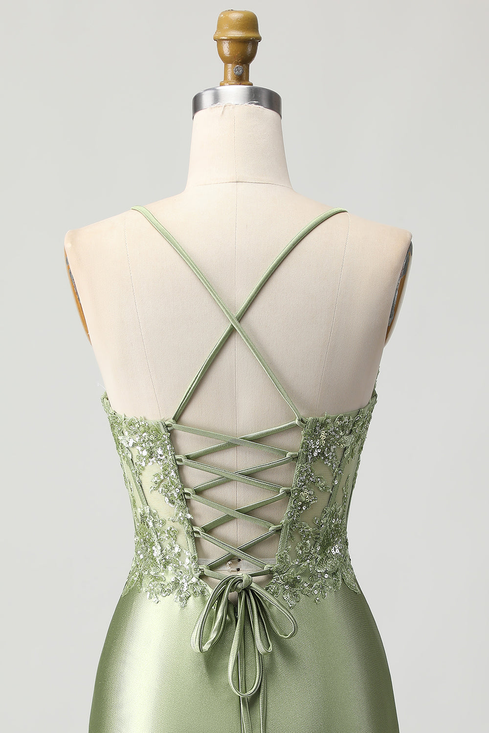 Sparkly Sage Green Corset Tight Short Satin Homecoming Dress