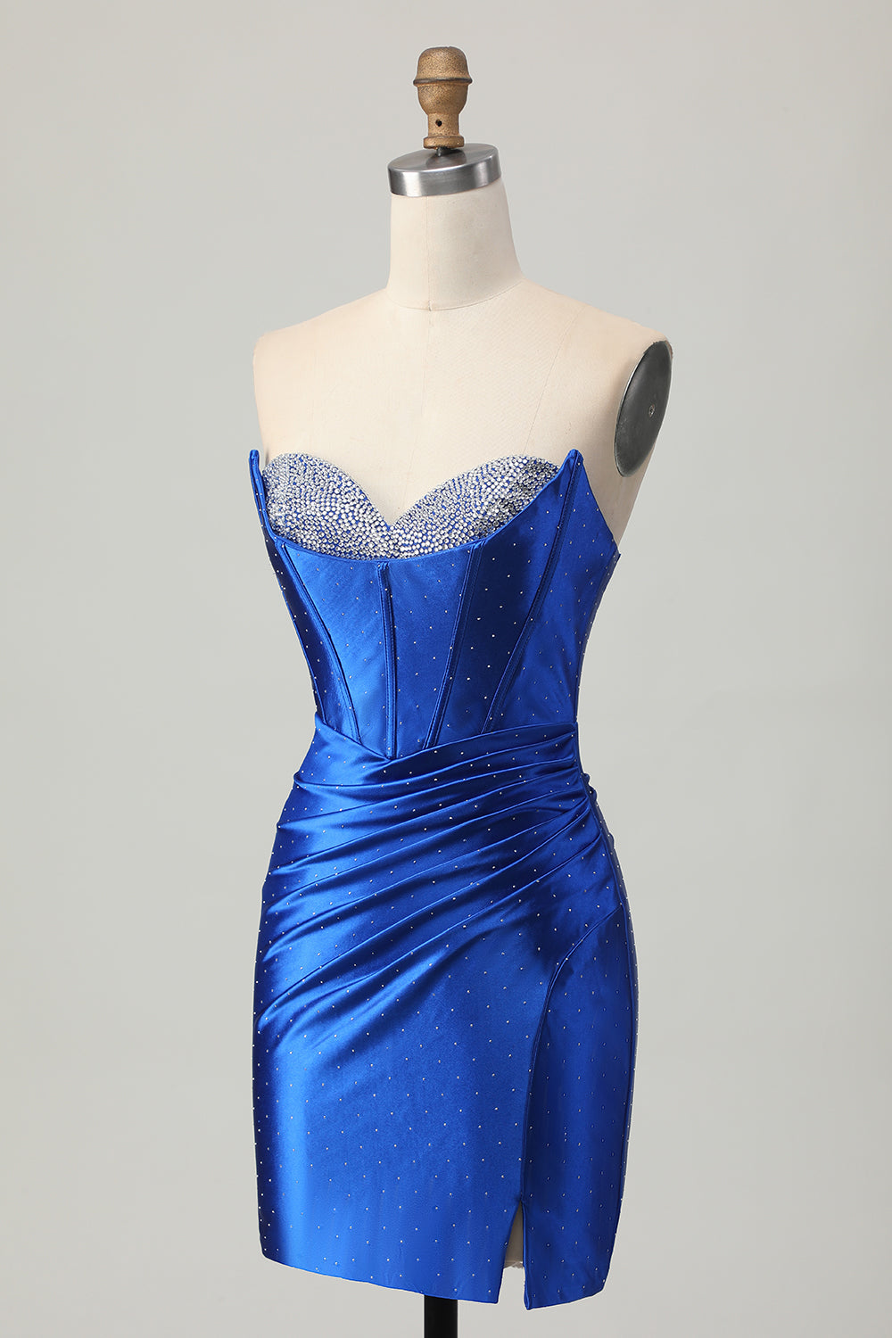 Sparkly Royal Blue Tight Short Corset Homecoming Dress with Beading