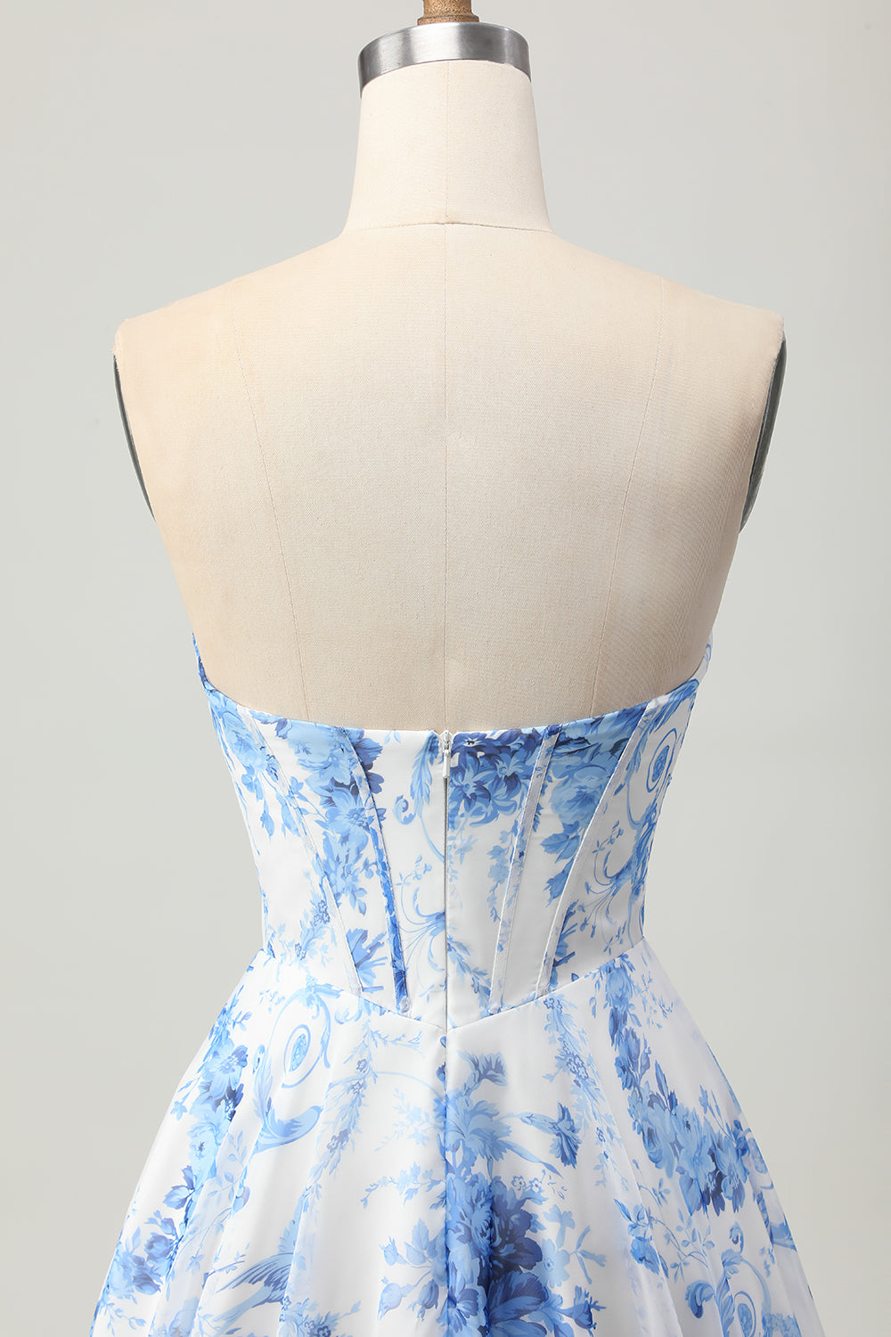 White Blue Flower Corset A Line Short Homecoming Dress