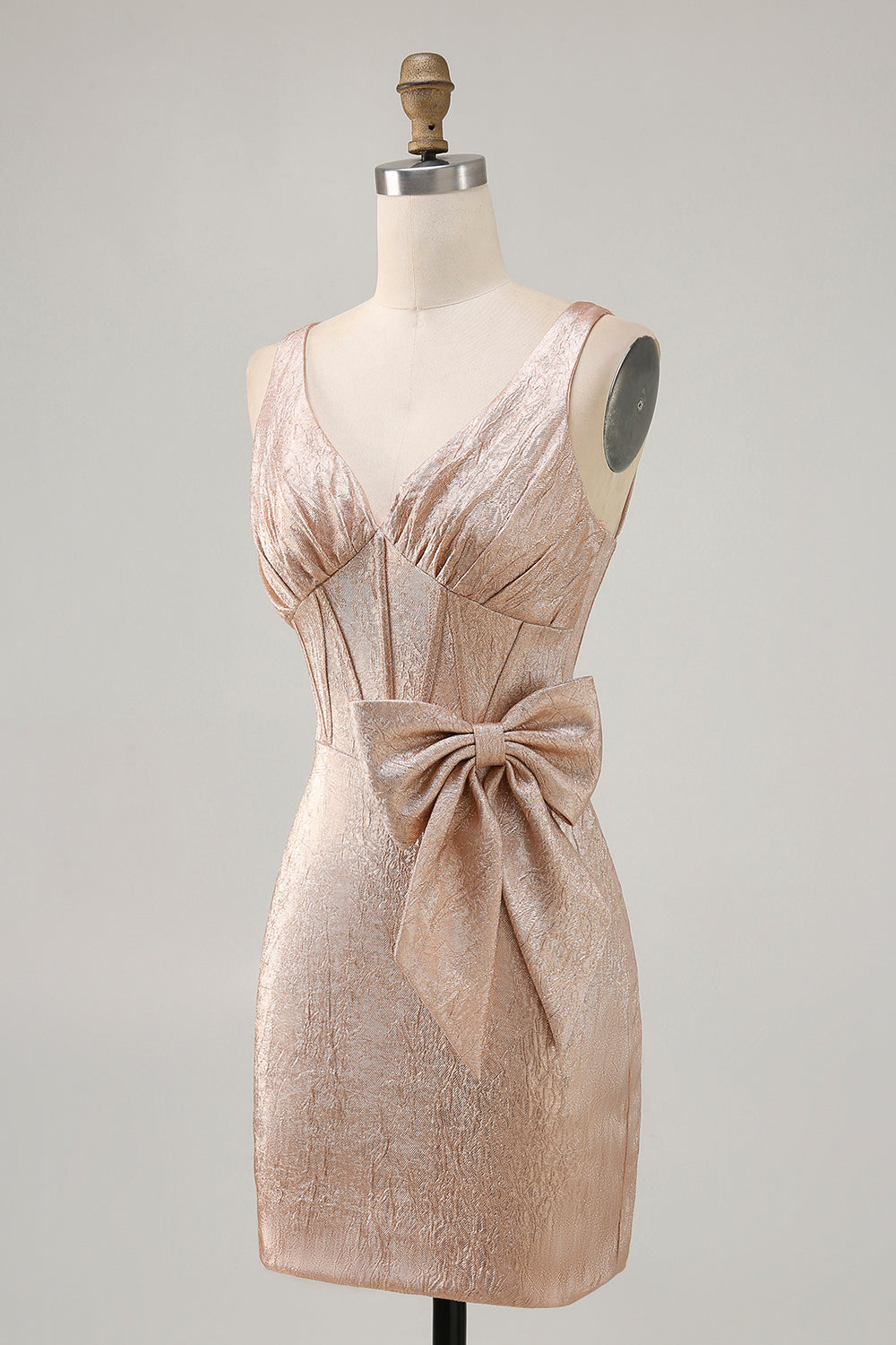 Champagne Jacquard Tight Short Corset Homecoming Dress with Bow