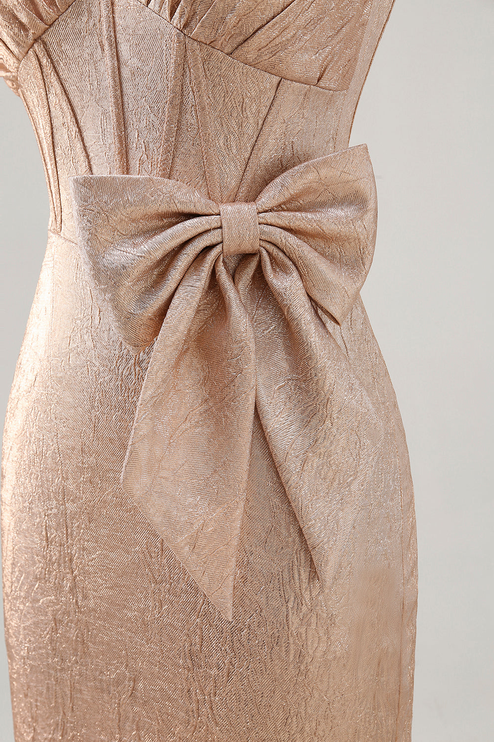 Champagne Jacquard Tight Short Corset Homecoming Dress with Bow