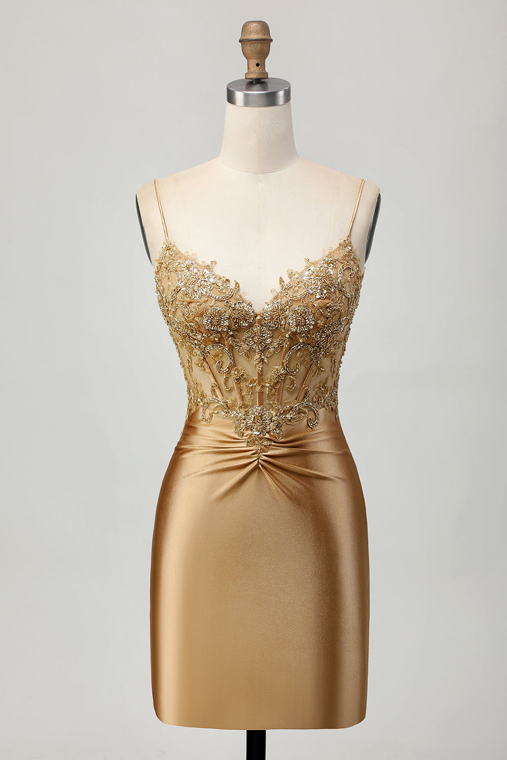 Sparkly Golden Tight Short Corset Homecoming Dress with Lace