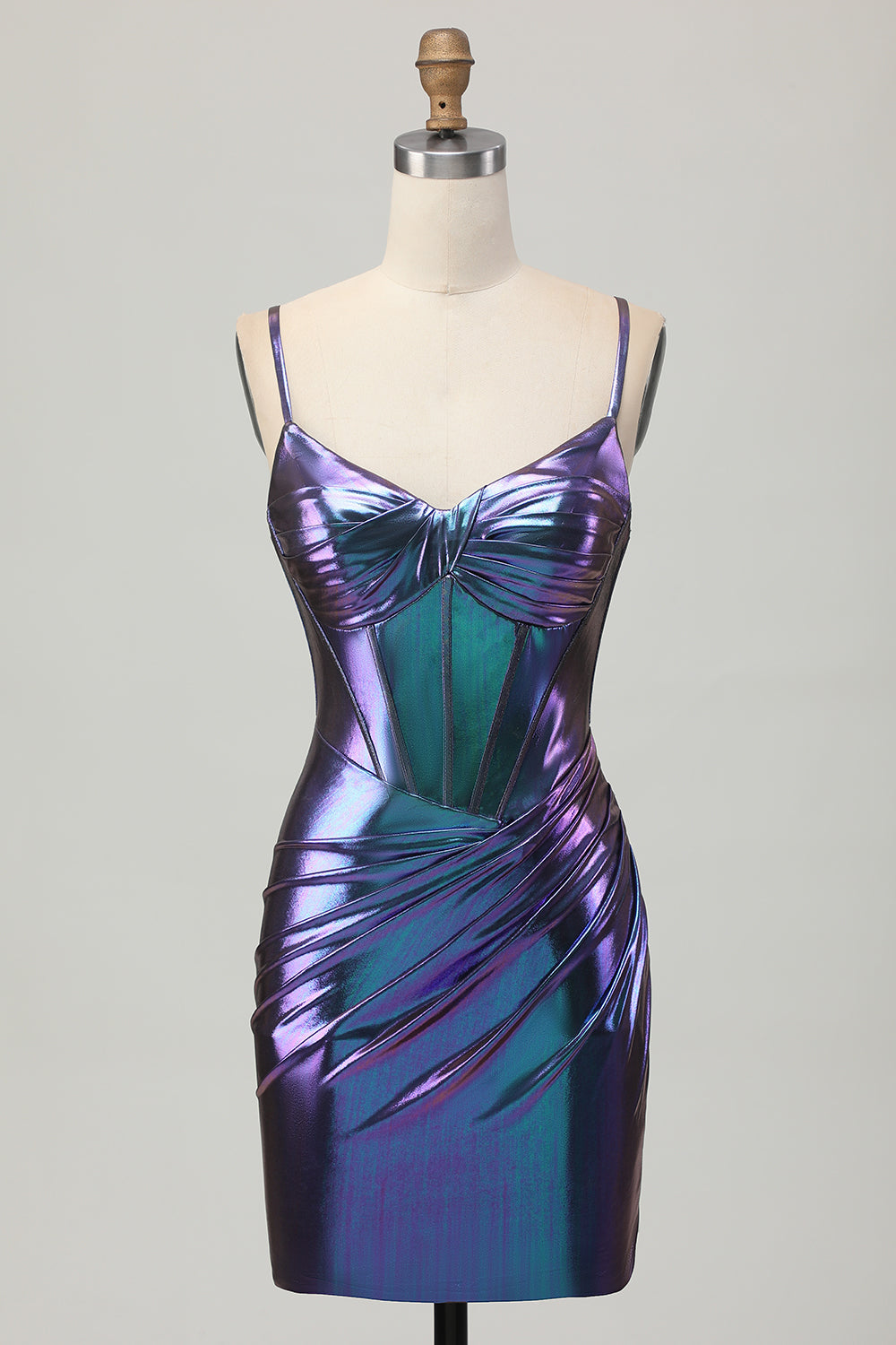 Blue Purple Metallic Corset Tight Glitter Short Homecoming Dress
