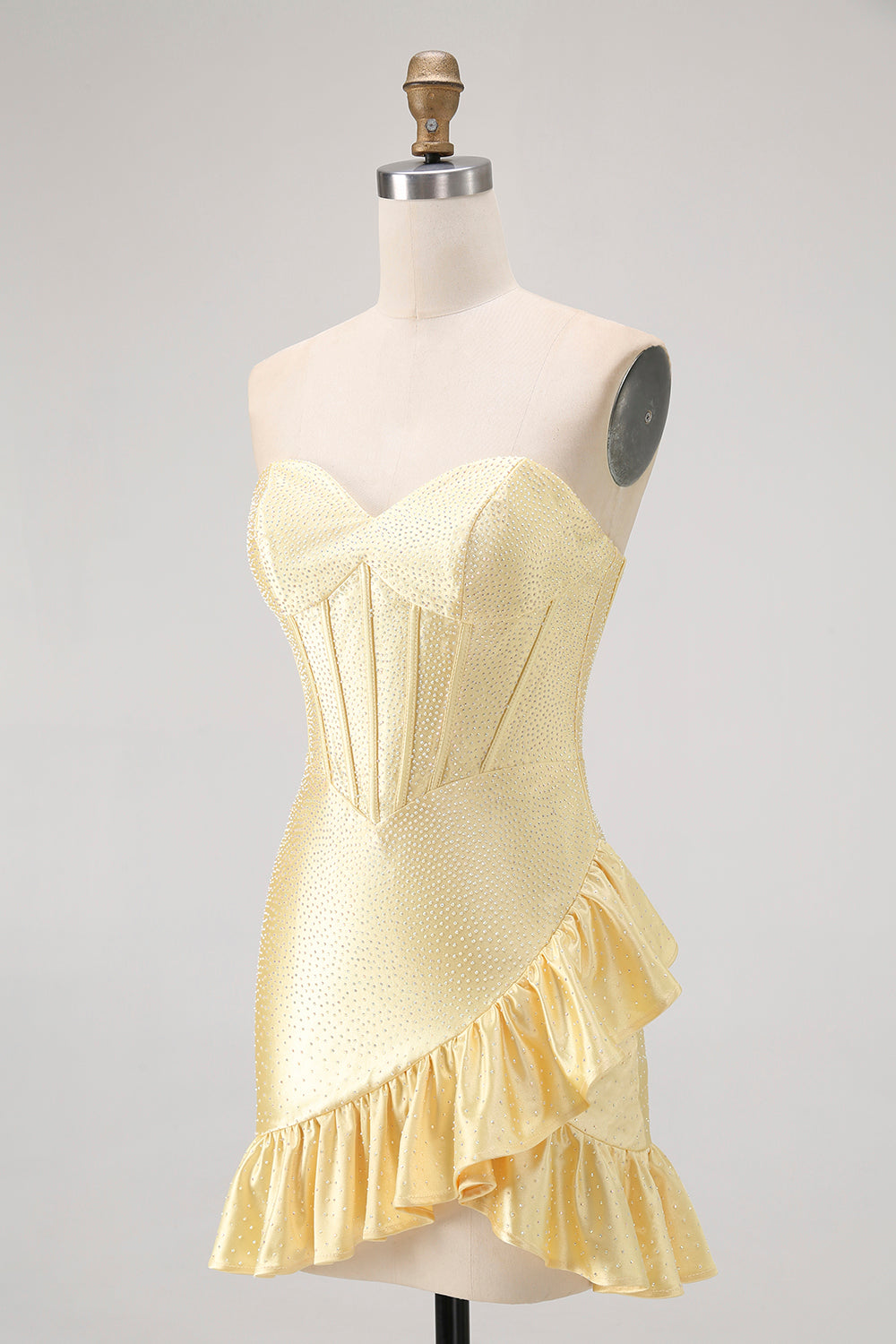 Sparkly Yellow Corset Sweetheart Short Homecoming Dress with Beading