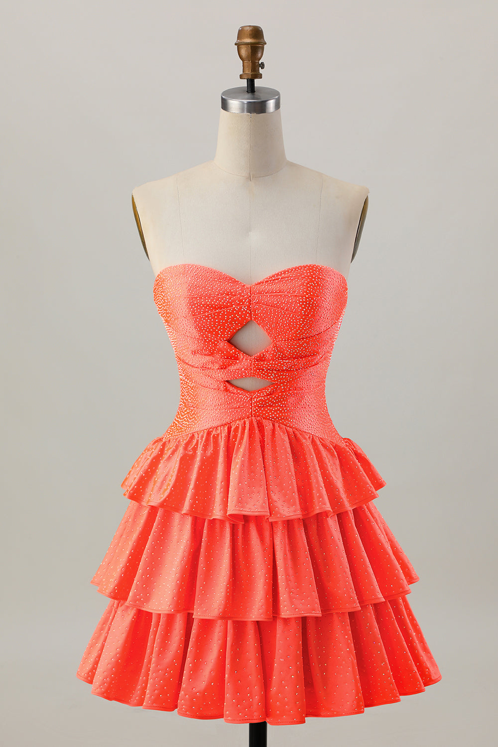 Sparkly Orange Tiered Cut Out Beaded A Line Short Homecoming Dress