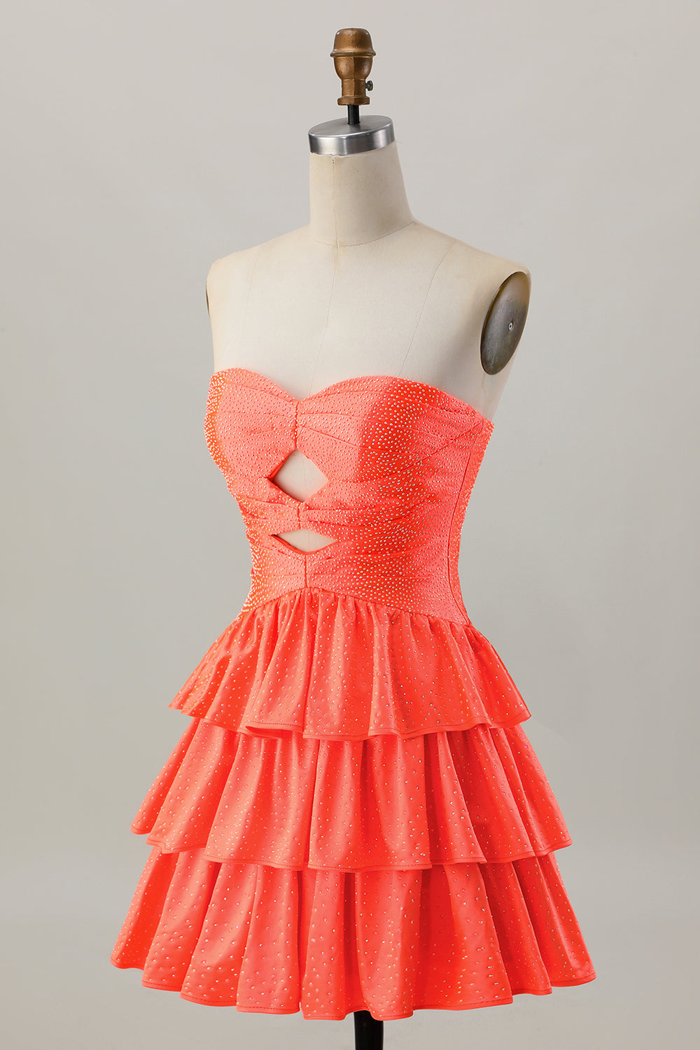 Sparkly Orange Tiered Cut Out Beaded A Line Short Homecoming Dress