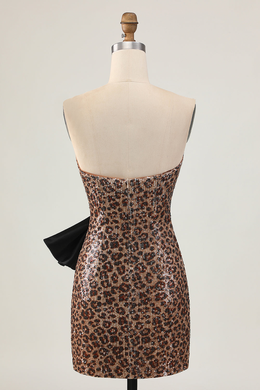 Sparkly Brown Leopard Sequins Short Tight Homecoming Dress with Bow