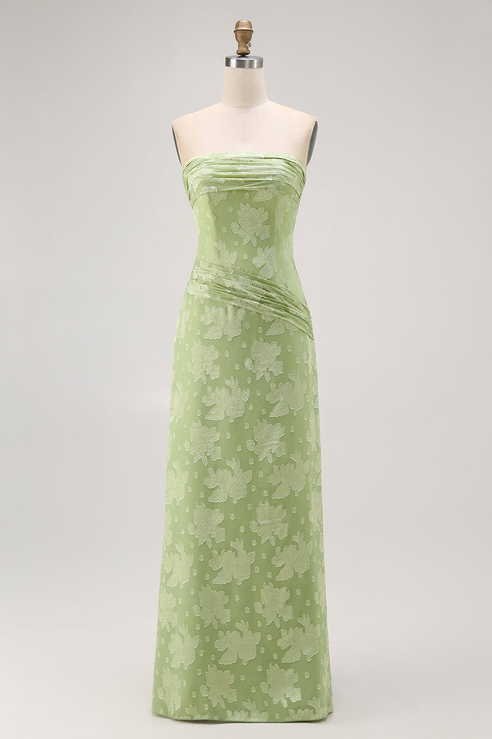 Sage Green Floral Sheath Long Wedding Guest Dress with Slit