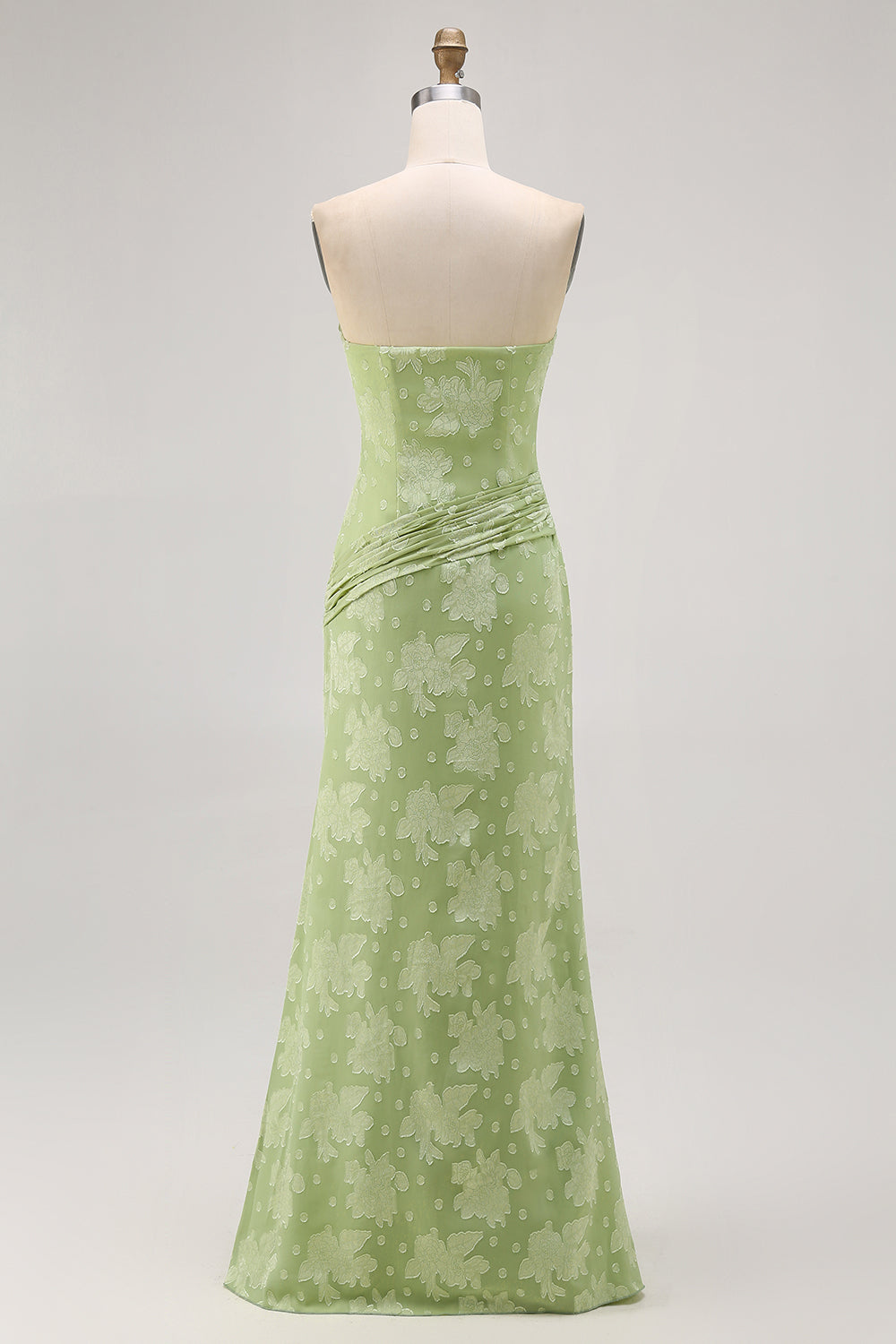 Sage Green Floral Sheath Long Wedding Guest Dress with Slit