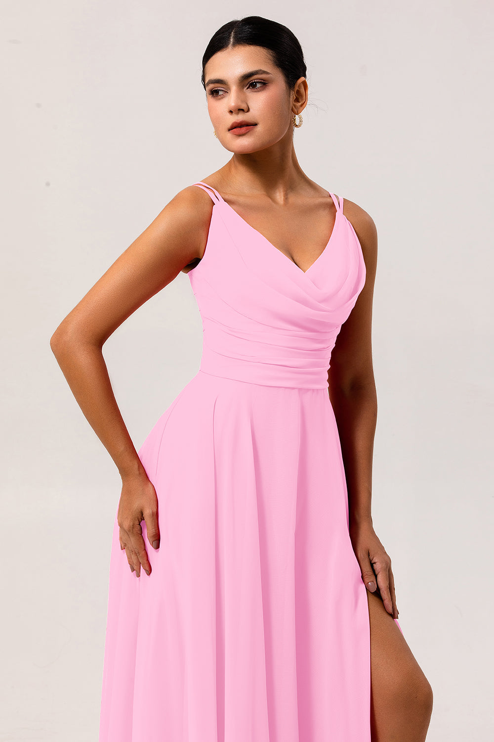 Hot Pink Chiffon A Line Long Wedding Guest Dress with Slit
