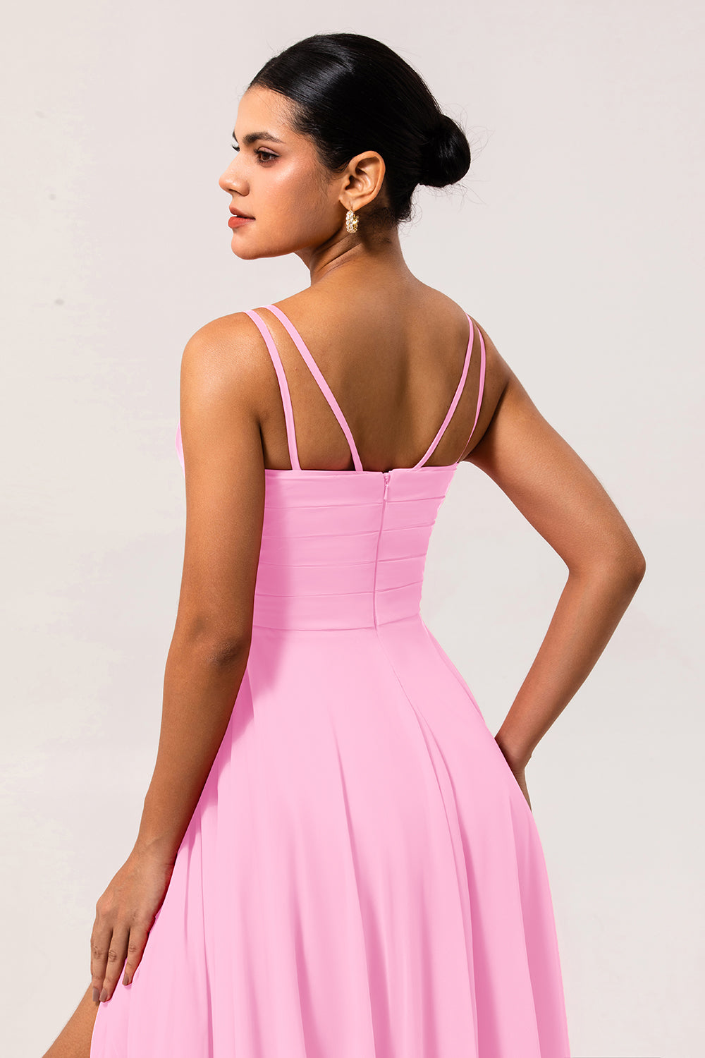 Hot Pink Chiffon A Line Long Wedding Guest Dress with Slit