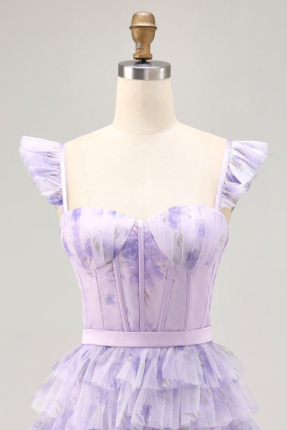 Lilac Corset Tiered Short Floral Homecoming Dress with Ruffles