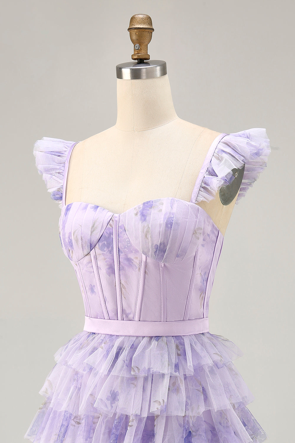 Lilac Corset Tiered Short Floral Homecoming Dress with Ruffles