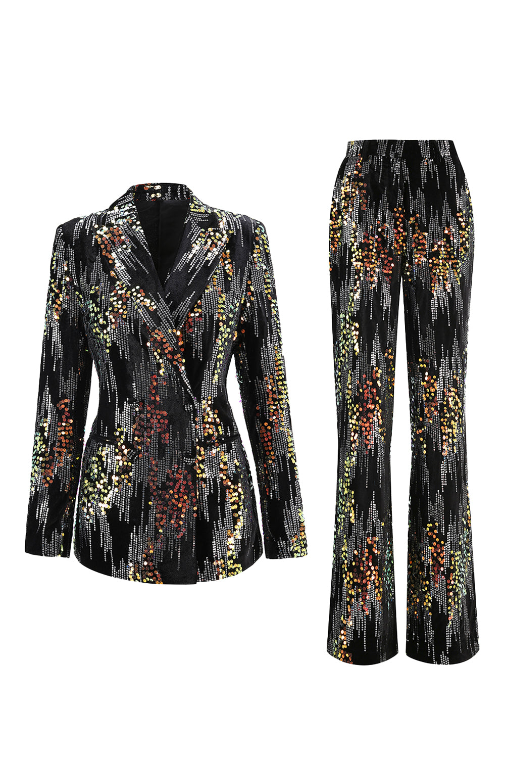 Sparkly Black Sequin 2 Piece Peak Lapel Women Prom Suits