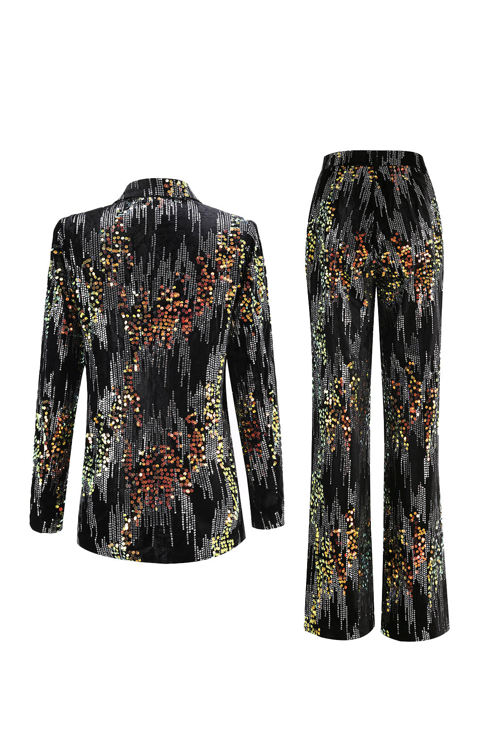 Sparkly Black Sequin 2 Piece Peak Lapel Women Prom Suits