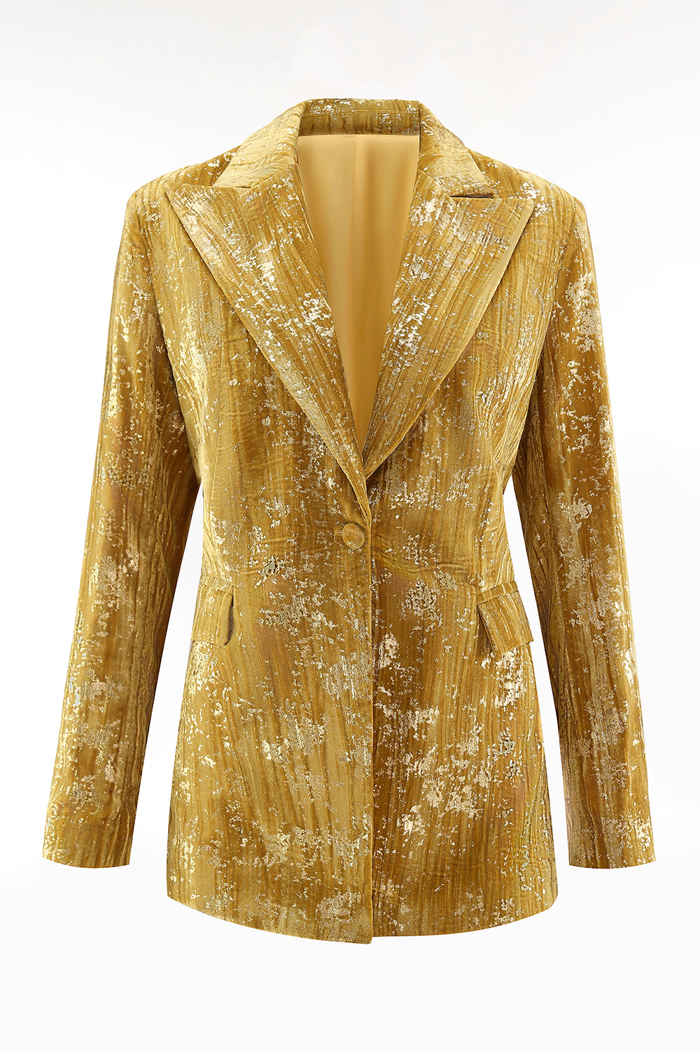 Sparkly Yellow Peak Lapel 2 Piece Women Prom Suits with Sleeves