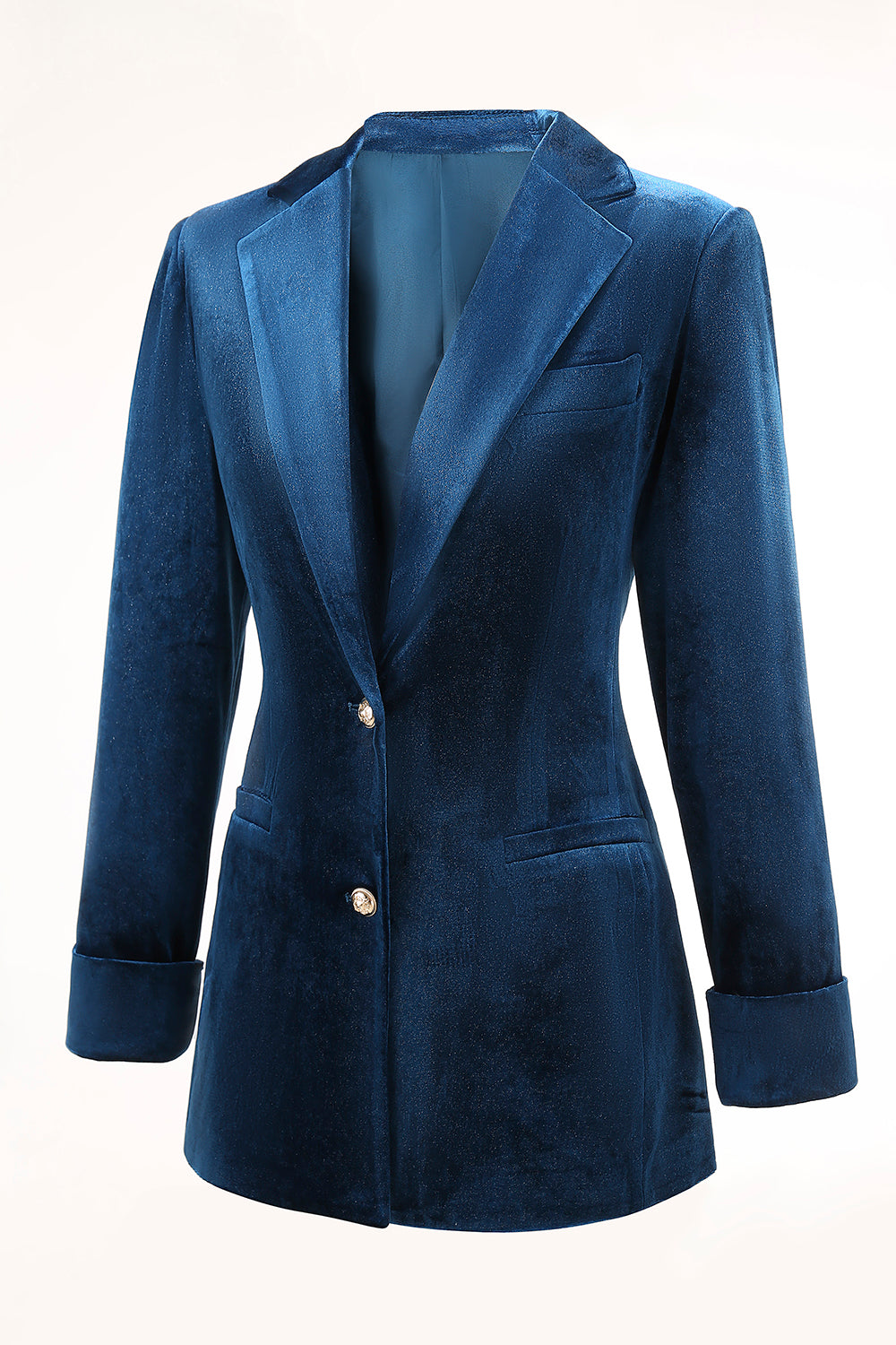 Peacock Blue 2 Piece Velvet Notched Lapel Women Prom Suits