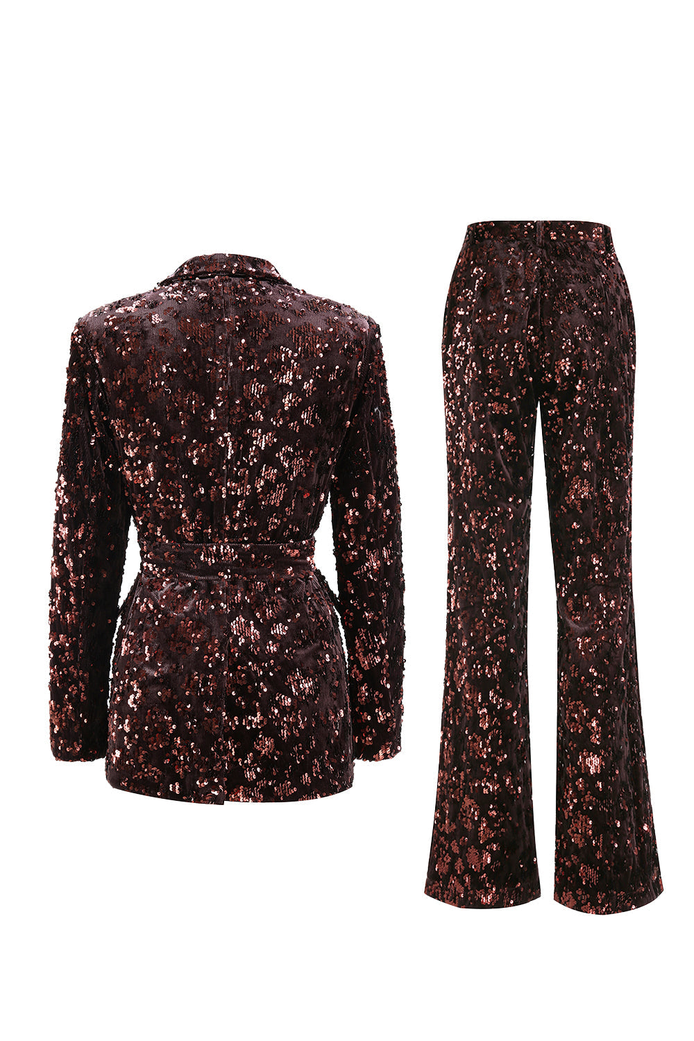 Sparkly Coffee 2 Piece Sequin Peak Lapel Women Prom Suits with Sash