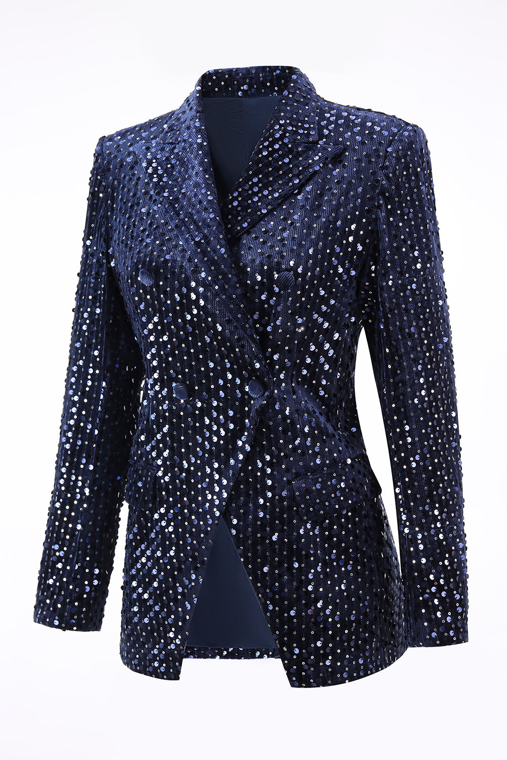 Sparkly Navy Sequins 2 Piece Peak Lapel Women Prom Suits