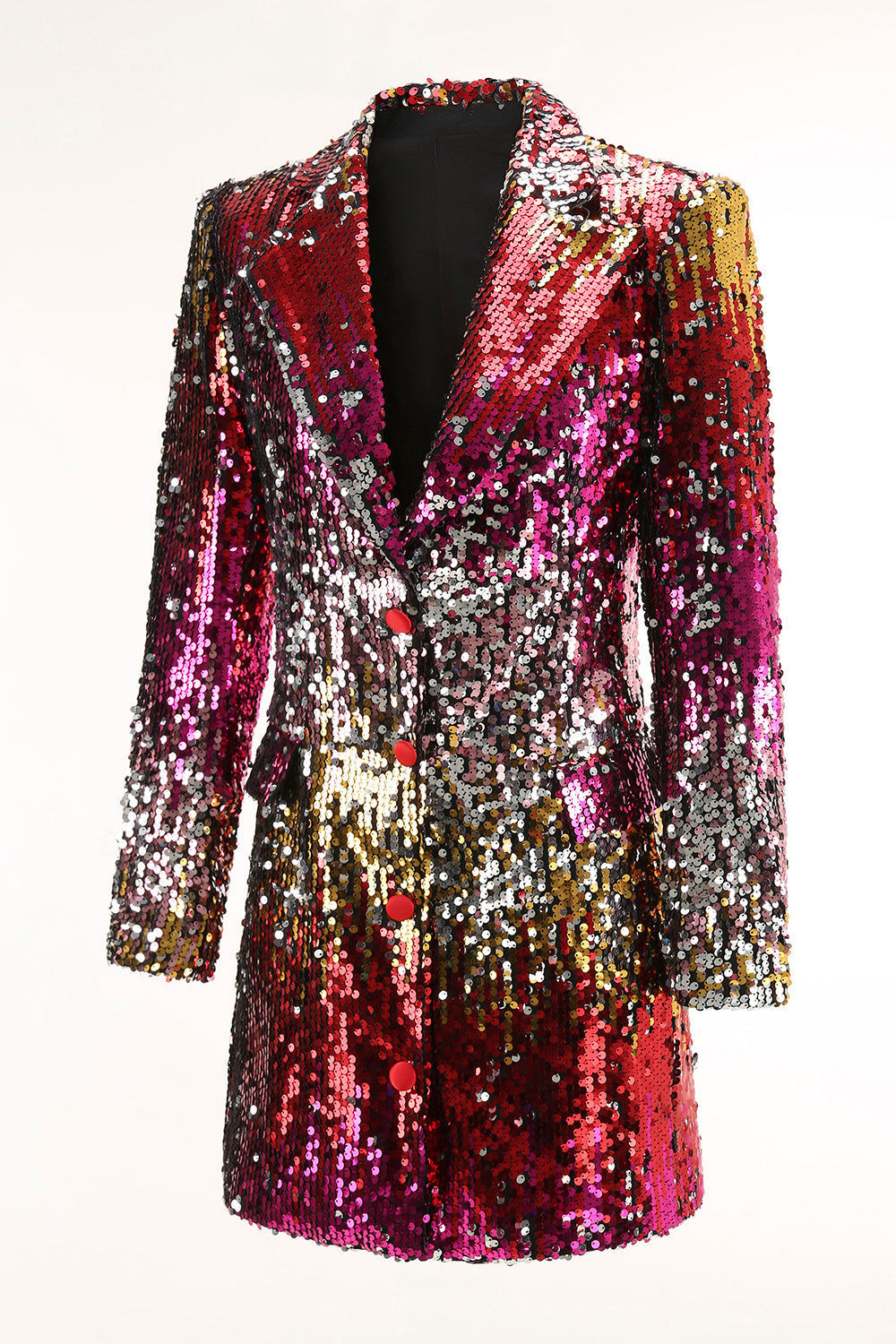 Sparkly Gold and Red Sequin Single Breasted Prom Blazer