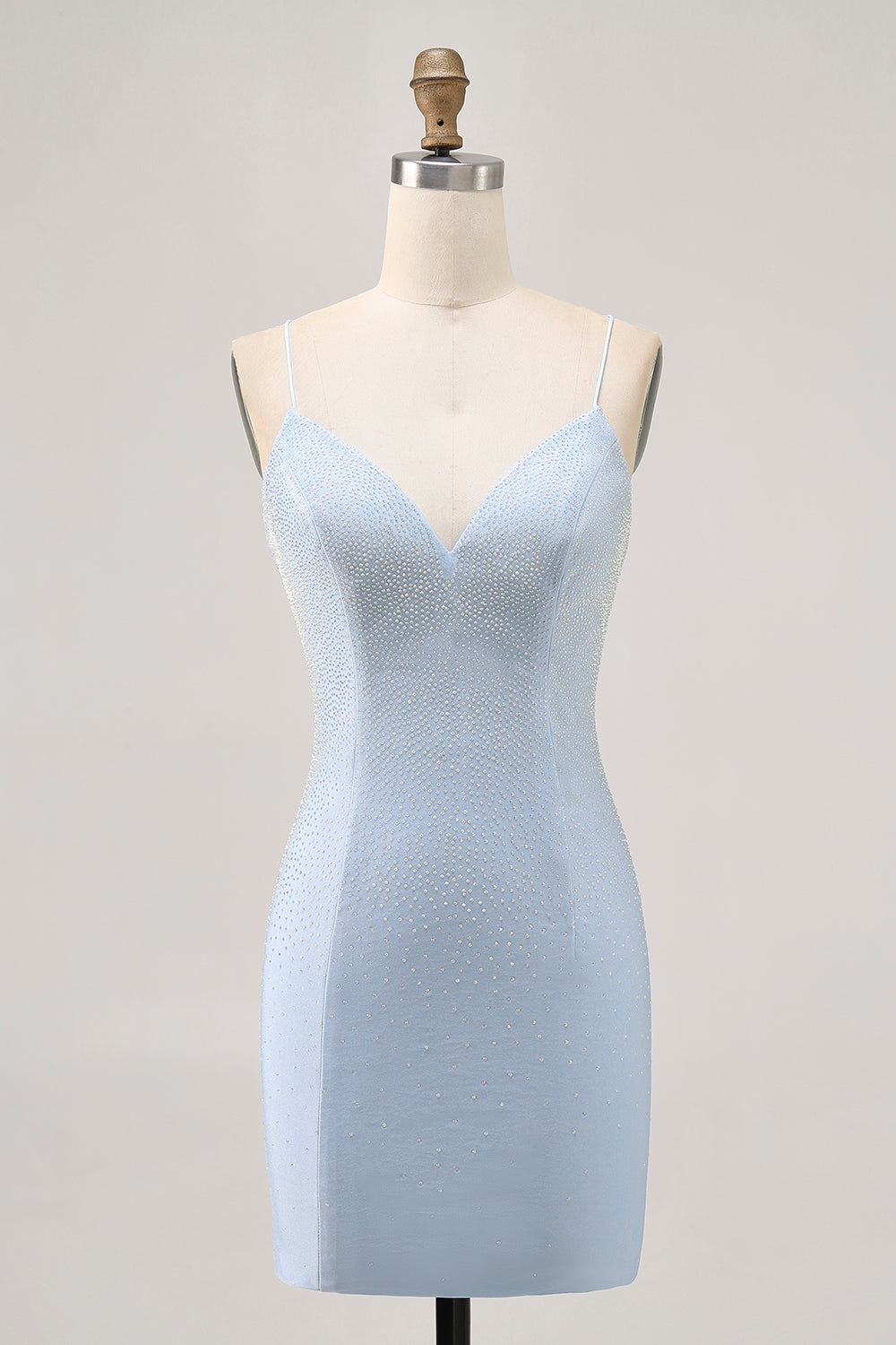 Sparkly Light Blue Tight Short Homecoming Dress with Beading