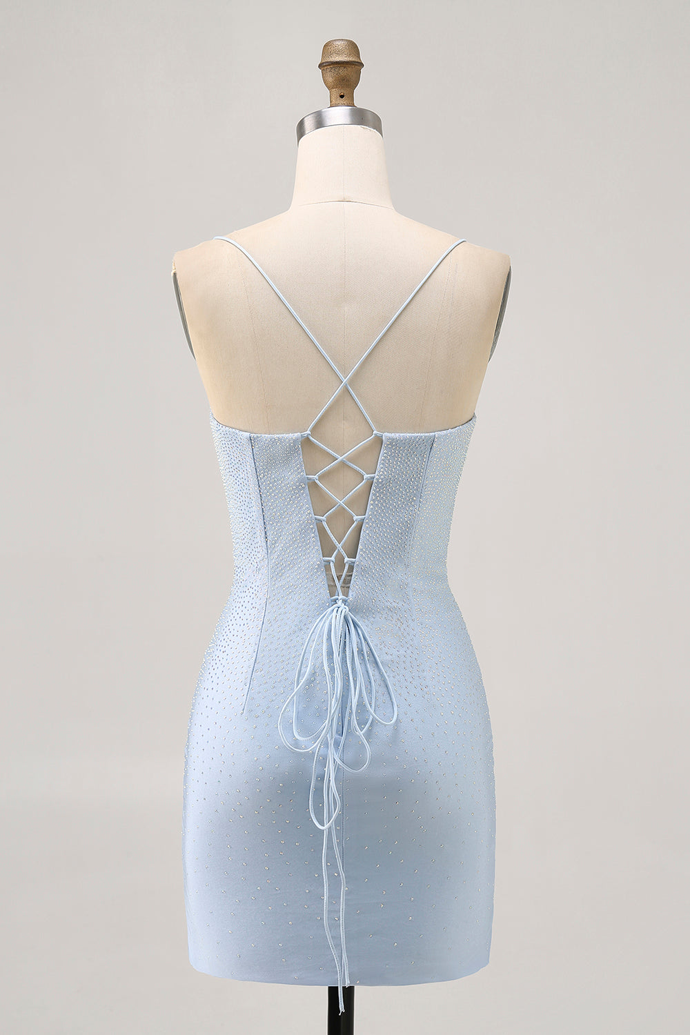 Sparkly Light Blue Tight Short Homecoming Dress with Beading
