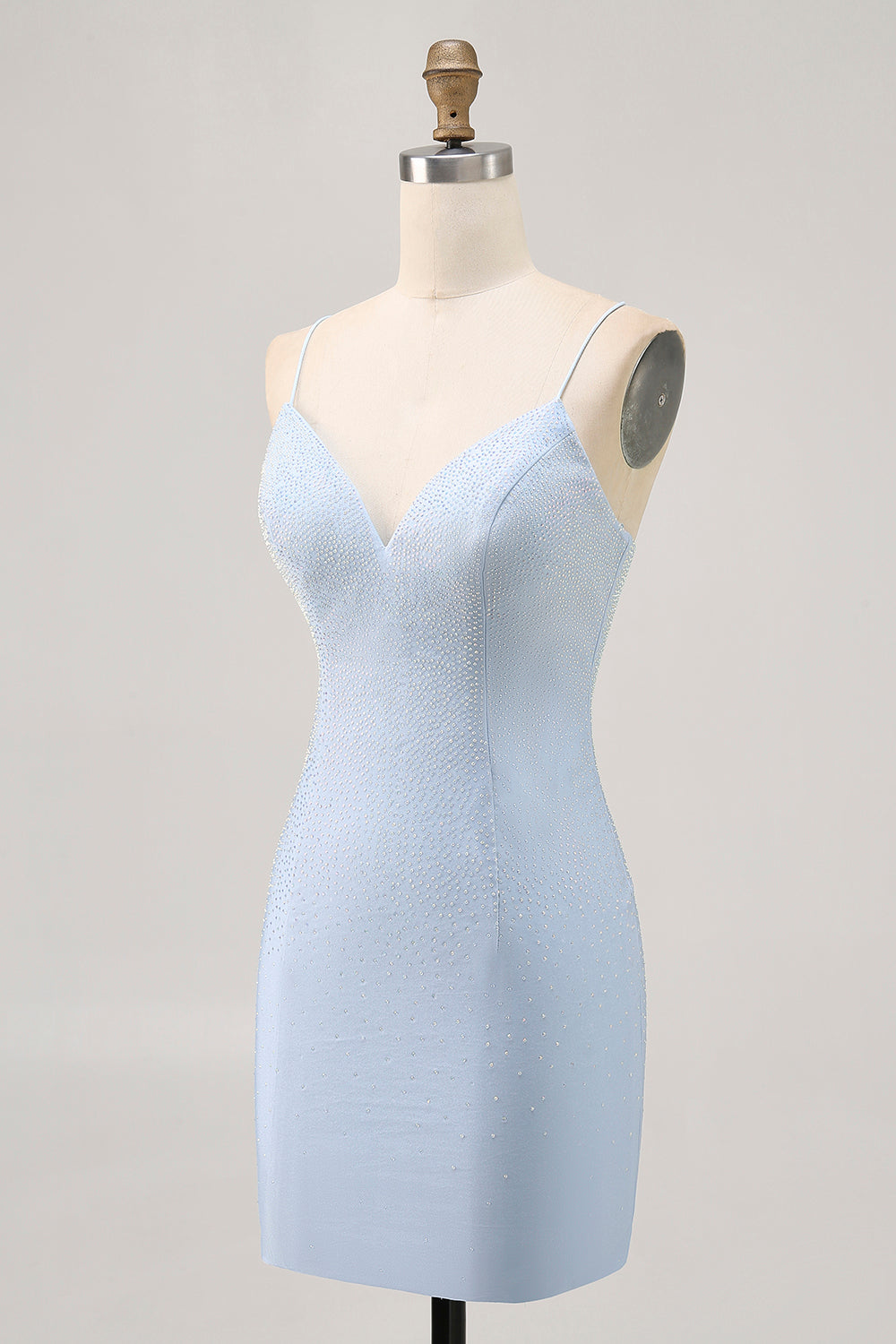 Sparkly Light Blue Tight Short Homecoming Dress with Beading